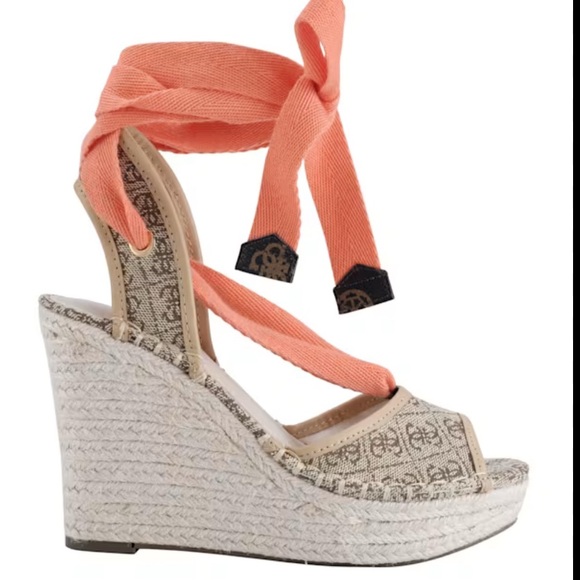 Guess Coral and Beige Wedge Sandals - Picture 1 of 5